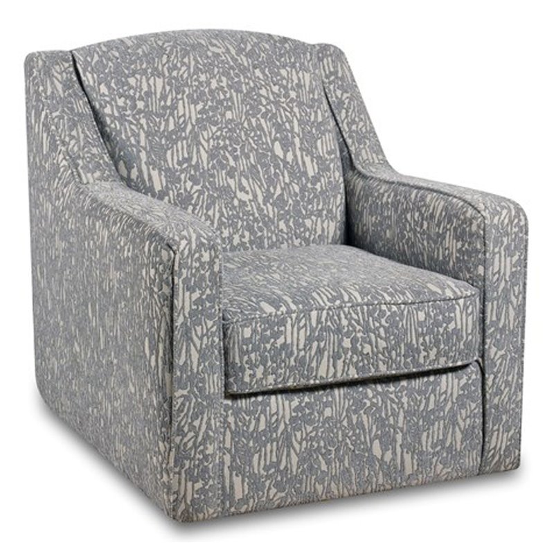 Oliver Swivel Accent Chair in Grey Modern Botanical Pattern Fabric