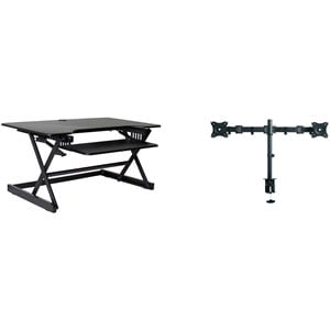 40&quot Large Adjustable Standing Desk Converter/Dual Monitor Mount Bundle Black