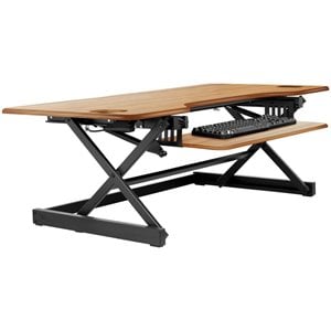 Rocelco 46&quot Large Height Adjustable Standing Desk Converter - Teak Wood Grain
