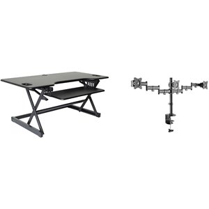 46&quot Large Adjustable Standing Desk Converter/Triple Monitor Mount Bundle - Black