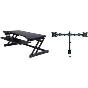 37.5&quot Deluxe Adjustable Standing Desk Converter Dual Monitor Mount Bundle Black