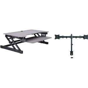 37.5&quot Deluxe Adjustable Standing Desk Converter Dual Monitor Mount Bundle Gray