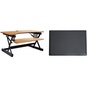 40&quot Large Adjustable Standing Desk Converter/Anti Fatigue Mat Bundle - Teak Wood