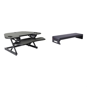 Rocelco 46&quot Adjustable Corner Desk Converter w/Monitor Stand BUNDLE Black