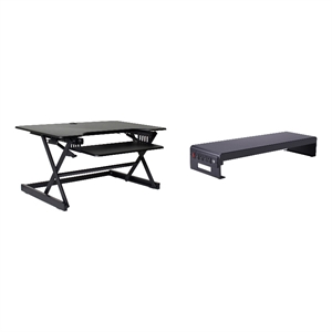 Rocelco 40&quot Adjustable Standing Desk Converter w/Monitor Stand BUNDLE Black
