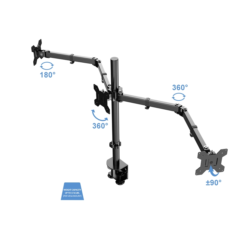 Rocelco 46in Adjustable Standing Desk Converter Triple Monitor Arm BUNDLE Black