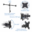 Rocelco 46in Adjustable Standing Desk Converter Triple Monitor Arm BUNDLE Black