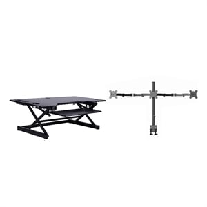 Rocelco 46in Adjustable Standing Desk Converter Triple Monitor Arm BUNDLE Black