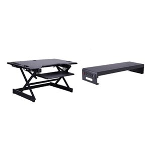 Rocelco 46in Adjustable Standing Desk Converter Double Monitor Arm BUNDLE Black
