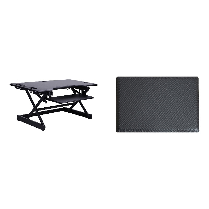 Rocelco 46in Adjustable Standing Desk Converter Anti Fatigue Mat BUNDLE Black