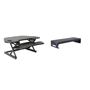 Rocelco 46&quot Corner Standing Desk Converter ACUSB w Dual Monitor Stand - Black