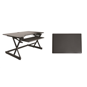 Rocelco 40&quot Large Adjustable Standing Desk Converter ACUSB and Floor Mat - Black