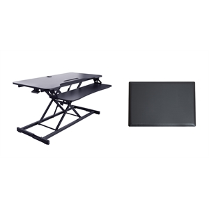 Rocelco 43&quot Tall Standing Desk Converter with Tablet Slot  and Floor Mat - Black