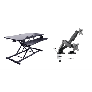 Rocelco 43&quot Standing Desk Converter w Tablet Slot  and Dual Monitor Mount-Black