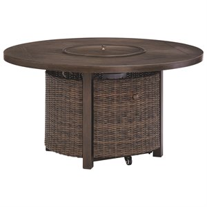 Afuera Living Outdoor Round Fire Pit Table in Medium Brown