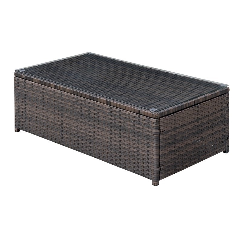 Afuera Living Faux Rattan Brown and Beige Outdoor Coffee Table Rectangular Weather Resistant 34.63