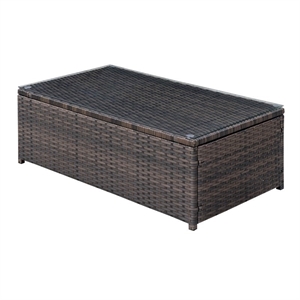 Afuera Living Faux Rattan Brown and Beige Outdoor Coffee Table Rectangular Weather Resistant 34.63&quot Unassembled