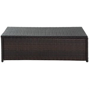 Afuera Living 44&quot Glass Top Wicker Patio Coffee Table in Brown