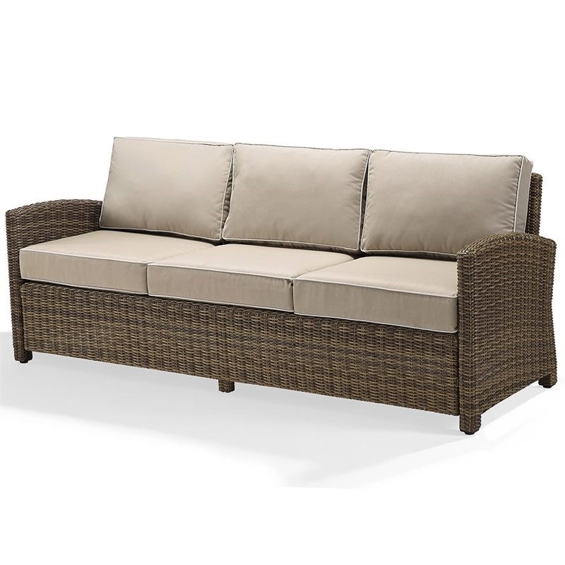 Afuera Living Outdoor Wicker Patio Sofa in Brown and Sand