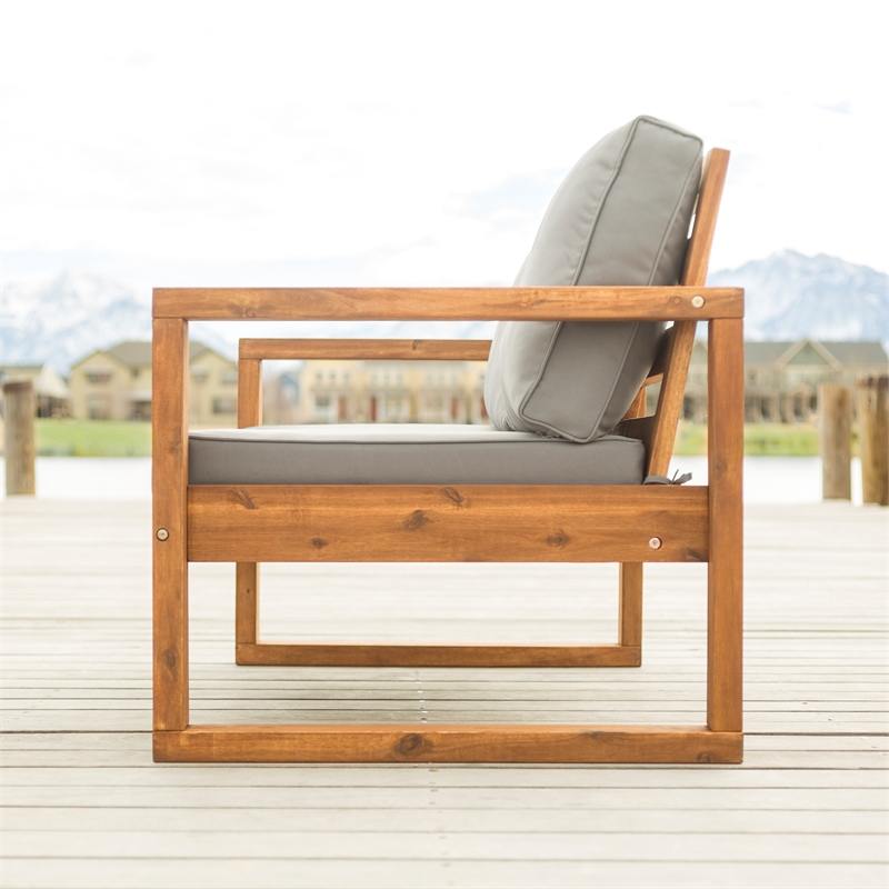 Afuera Living Open Side Patio Loveseat with Gray Cushions in Brown