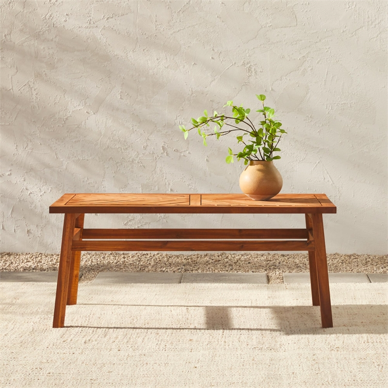 Afuera Living Outdoor Patio Wood Coffee Table in Stained Brown