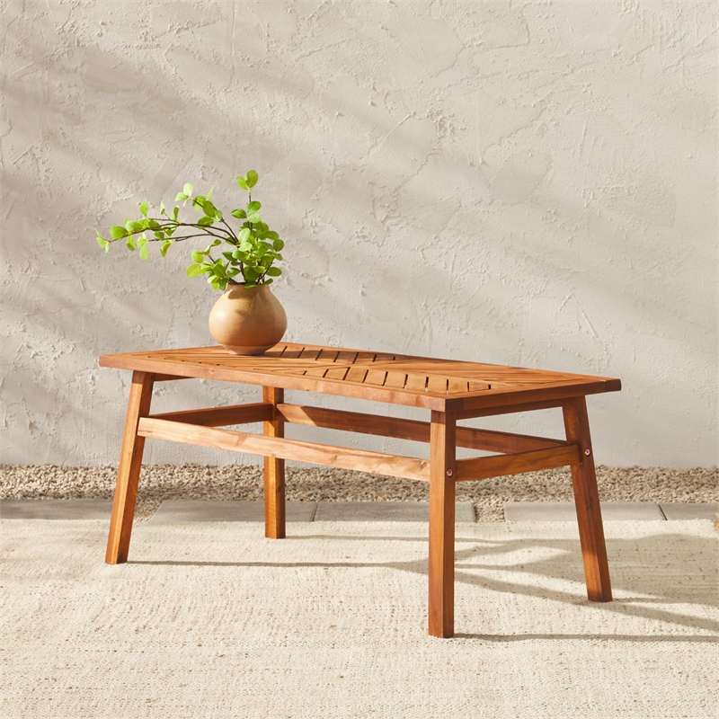 Afuera Living Outdoor Patio Wood Coffee Table in Stained Brown