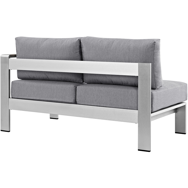 Afuera Living Modern Aluminum Outdoor Right Arm Corner Loveseat in Gray//Silver