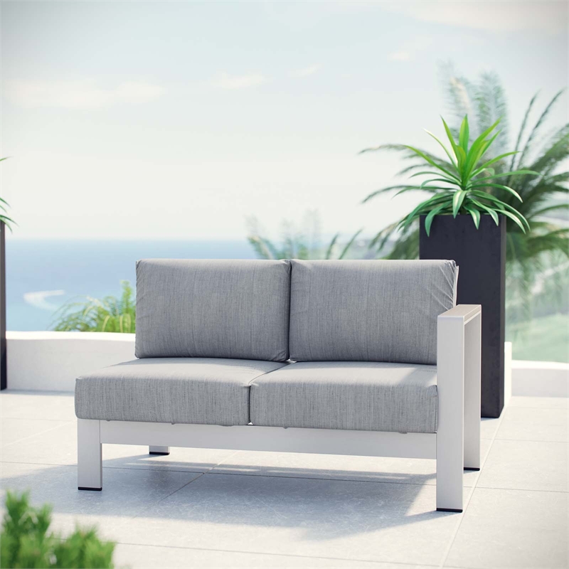 Afuera Living Modern Aluminum Outdoor Right Arm Corner Loveseat in Gray//Silver