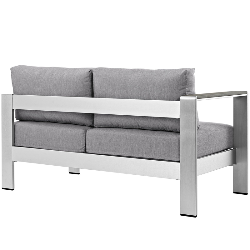 Afuera Living Modern Aluminum Outdoor Left Arm Loveseat in Gray/Silver