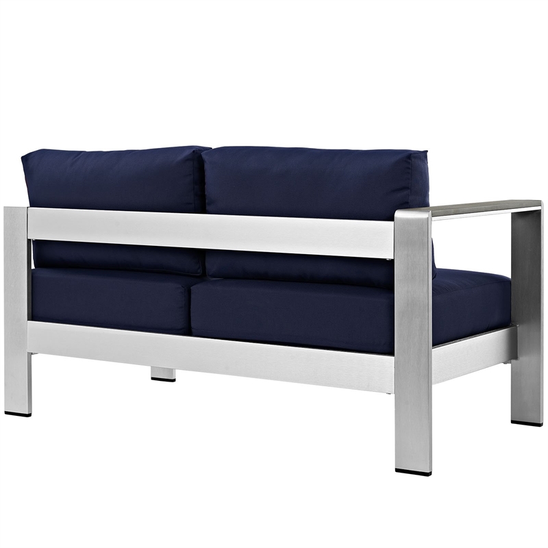 Afuera Living Modern Aluminum Outdoor Left Arm Loveseat in Navy/Silver