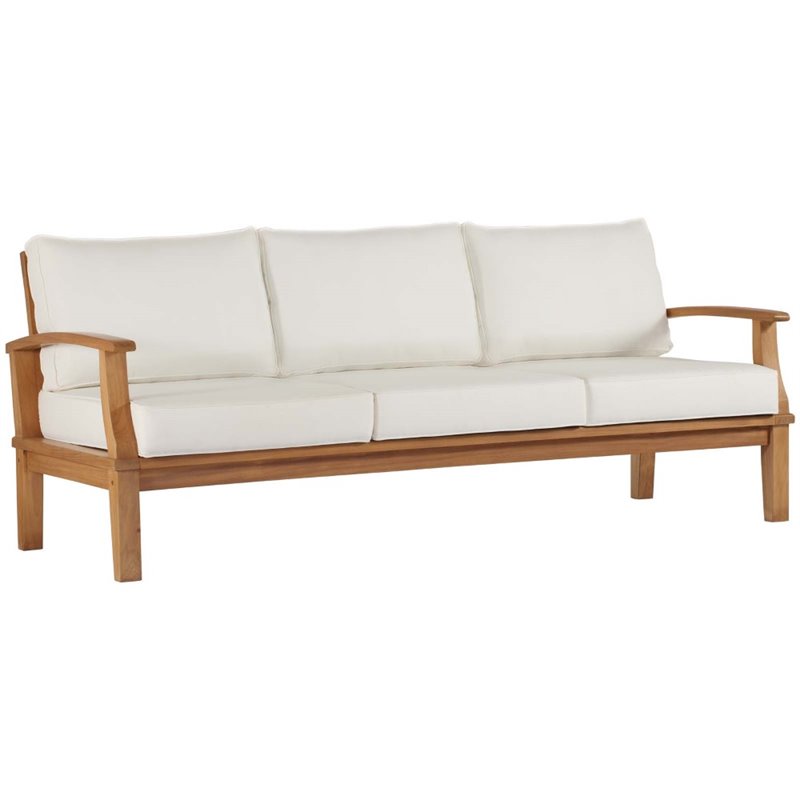 Afuera Living Solid Wood Patio Sofa in Natural and White