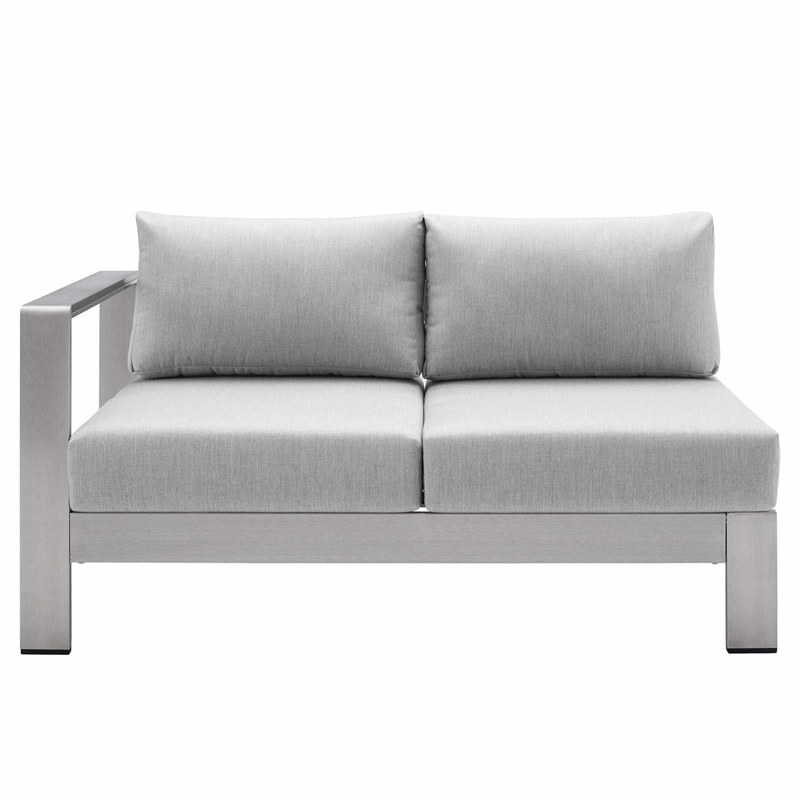 Afuera Living Fabric Outdoor Patio Left Arm Loveseat in Silver Gray