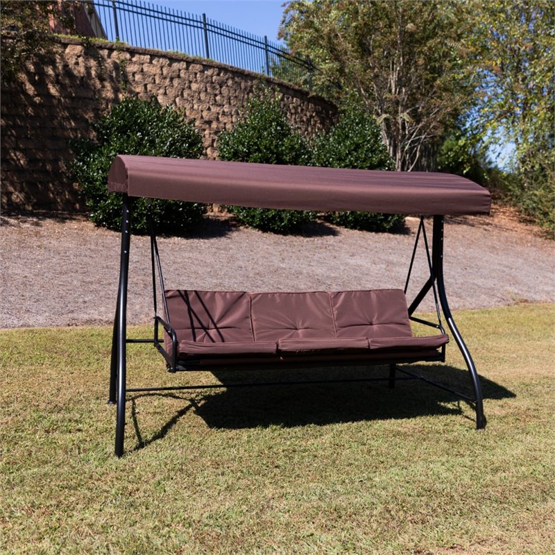 Afuera Living 3 Seat Patio Convertible Patio Swing and Hammock in Brown