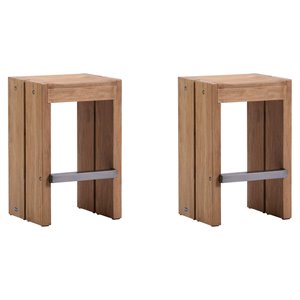 Afuera Living  Modern 23.5&quot Wood Counter Stools in Teak Brown (Set of 2)