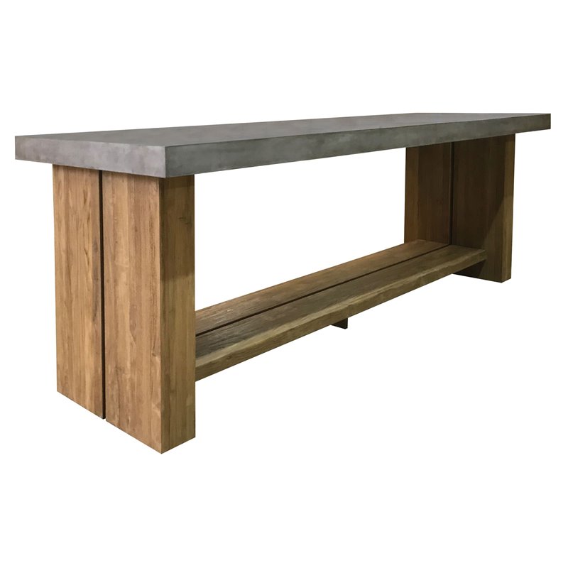 Afuera Living Concrete and Wood Slate Gray Bar Table Rectangular Weather-Resistant 118