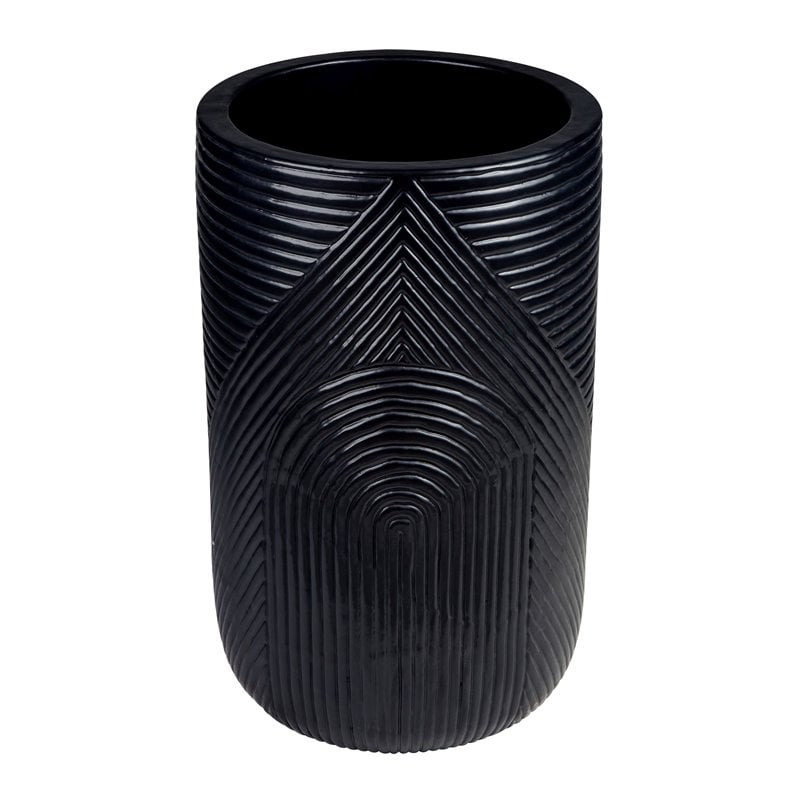Afuera Living  Modern Ceramic 2-Piece Textured Planters in Black