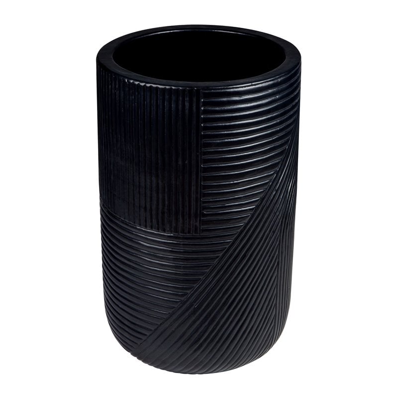 Afuera Living  Modern Ceramic 2-Piece Textured Planters in Black