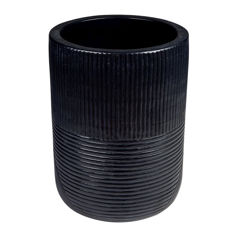 Afuera Living  Modern Ceramic 2-Piece Textured Planters in Black