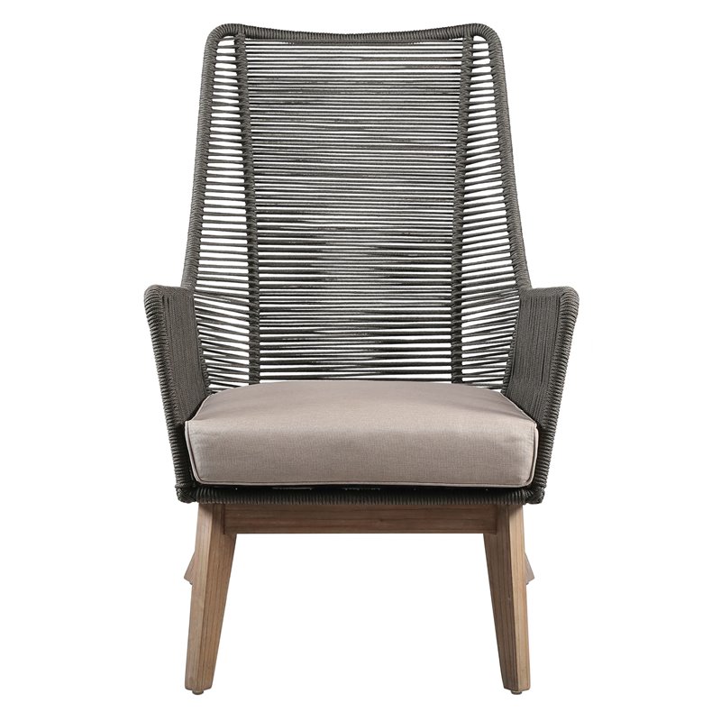 Afuera Living  Modern Wood Lounge Chair in Mixed Gray Rope