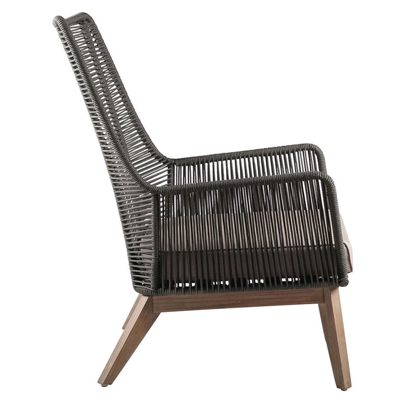 Afuera Living  Modern Wood Lounge Chair in Mixed Gray Rope