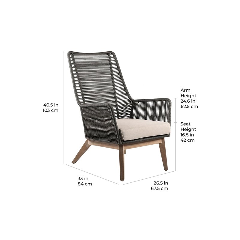 Afuera Living  Modern Wood Lounge Chair in Mixed Gray Rope