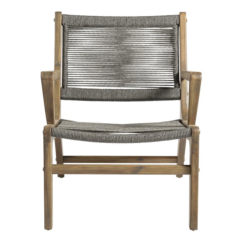 Afuera Living  Modern Wood Lounge Chair in Mixed Gray Rope