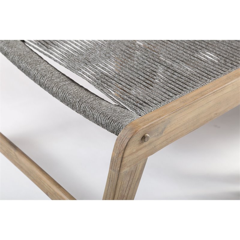 Afuera Living  Modern Wood Lounge Chair in Mixed Gray Rope