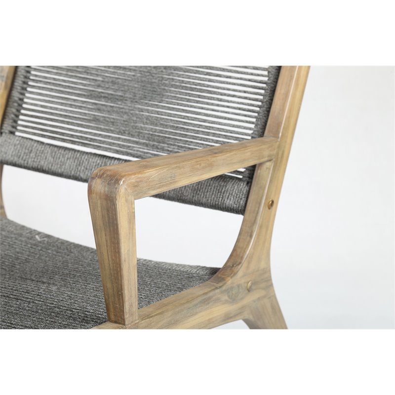 Afuera Living  Modern Wood Lounge Chair in Mixed Gray Rope