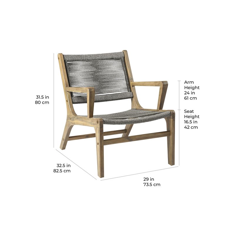 Afuera Living  Modern Wood Lounge Chair in Mixed Gray Rope