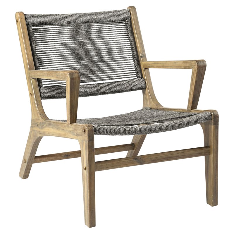 Afuera Living  Modern Wood Lounge Chair in Mixed Gray Rope