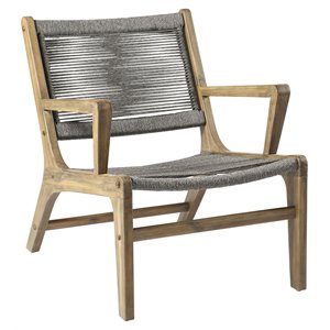 Afuera Living  Modern Wood Lounge Chair in Mixed Gray Rope