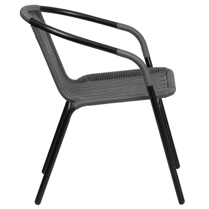 Afuera Living Rattan Gray Dining Arm Chair Curved Back Stackable 28.5