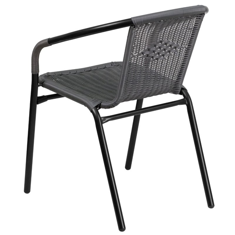 Afuera Living Rattan Gray Dining Arm Chair Curved Back Stackable 28.5