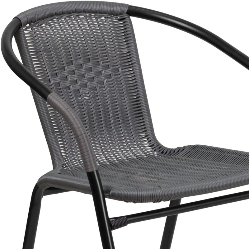 Afuera Living Rattan Gray Dining Arm Chair Curved Back Stackable 28.5